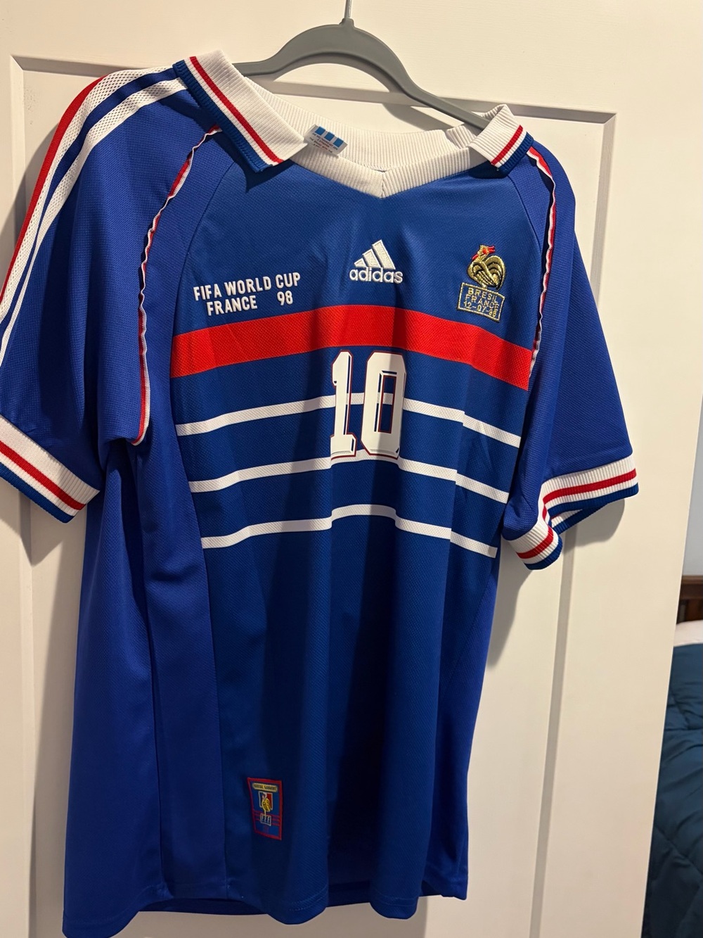 adidas Blue France 98 World Cup Kids Soccer Jersey with Red & White Accents